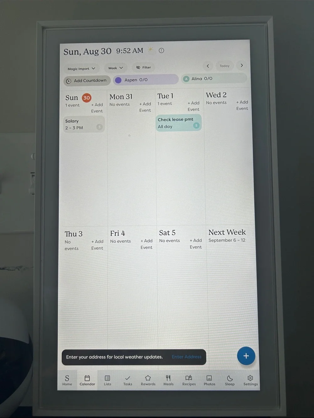 Smart Wall Calendar Display - White Frame